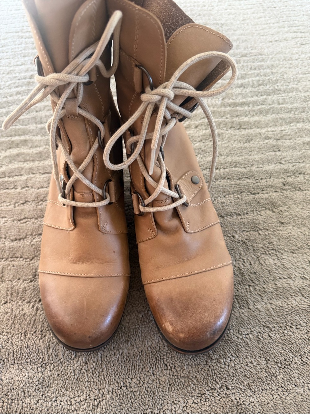 Sorel Tan Leather Lace-Up Ankle Booties